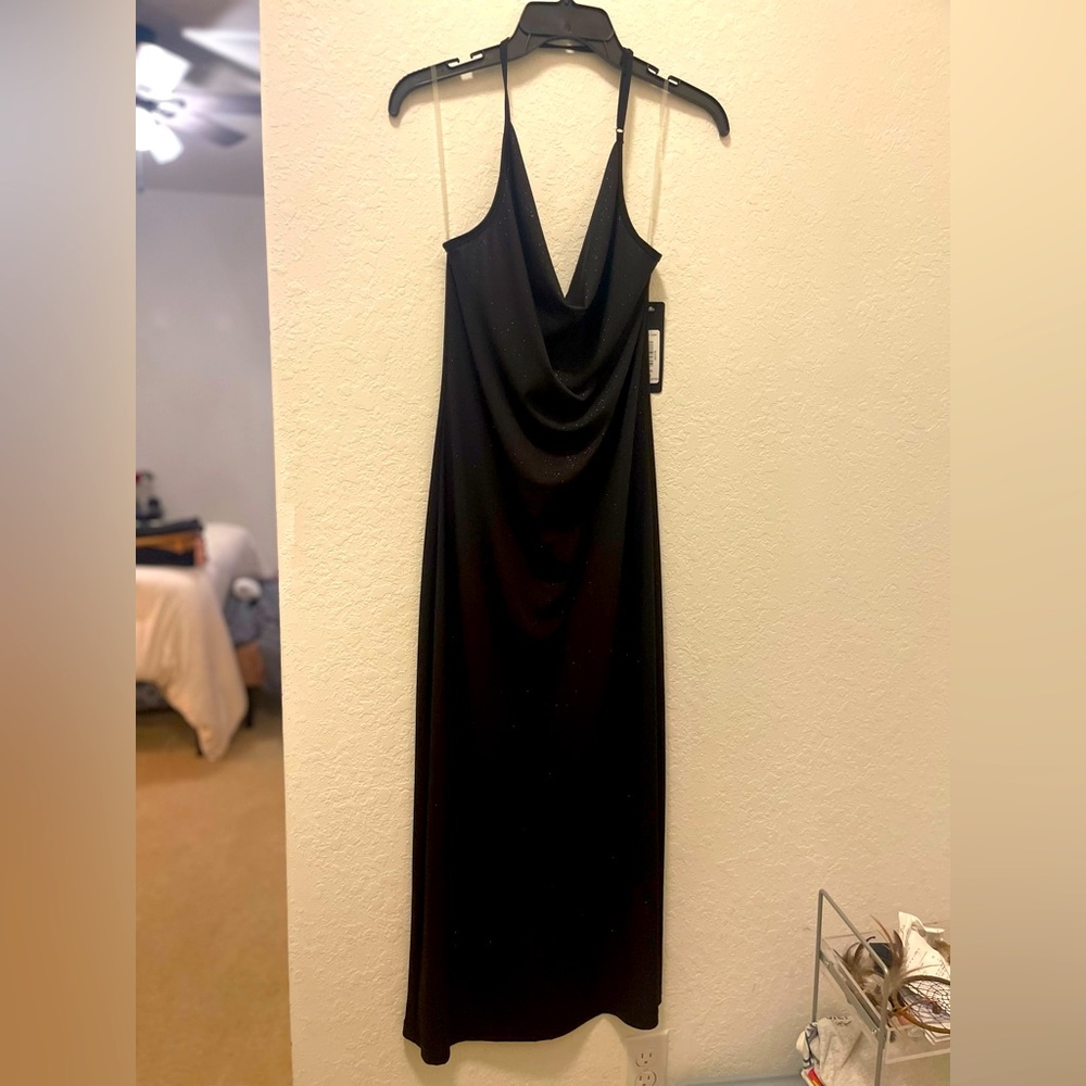 NWT Bebe Long Backless Black with a Hint of Shimmer Cocktail Dress | Size: S